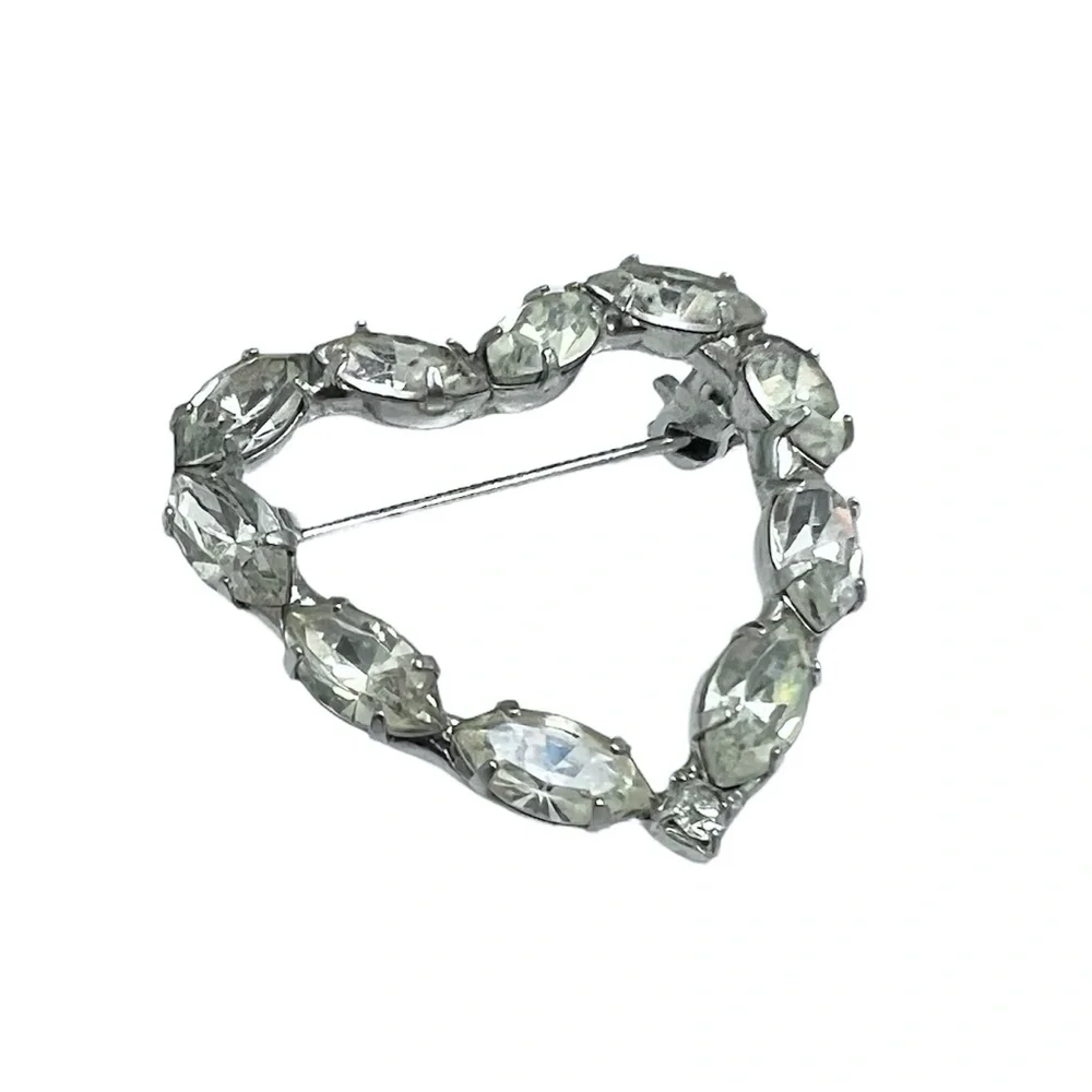 MARQUIS CUT CLEAR CRYSTAL OPEN HEART BROOCH